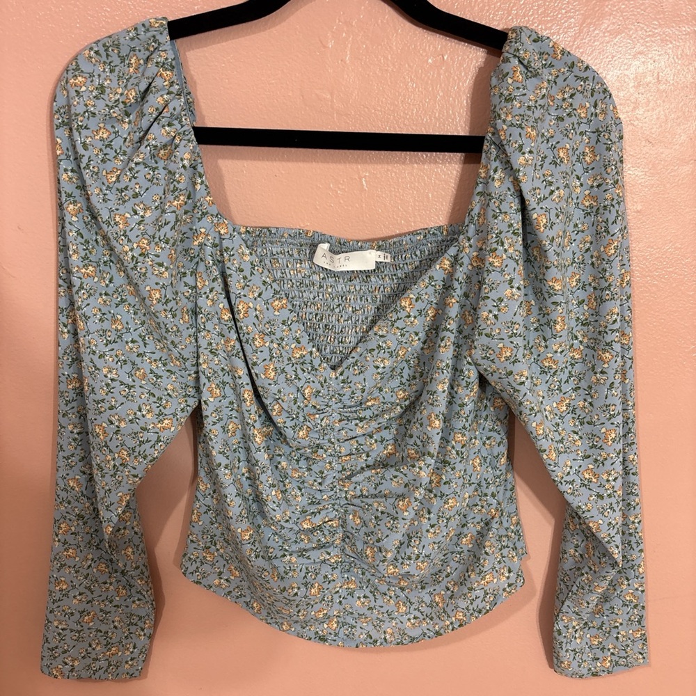 Blue Peach Floral Women's Top